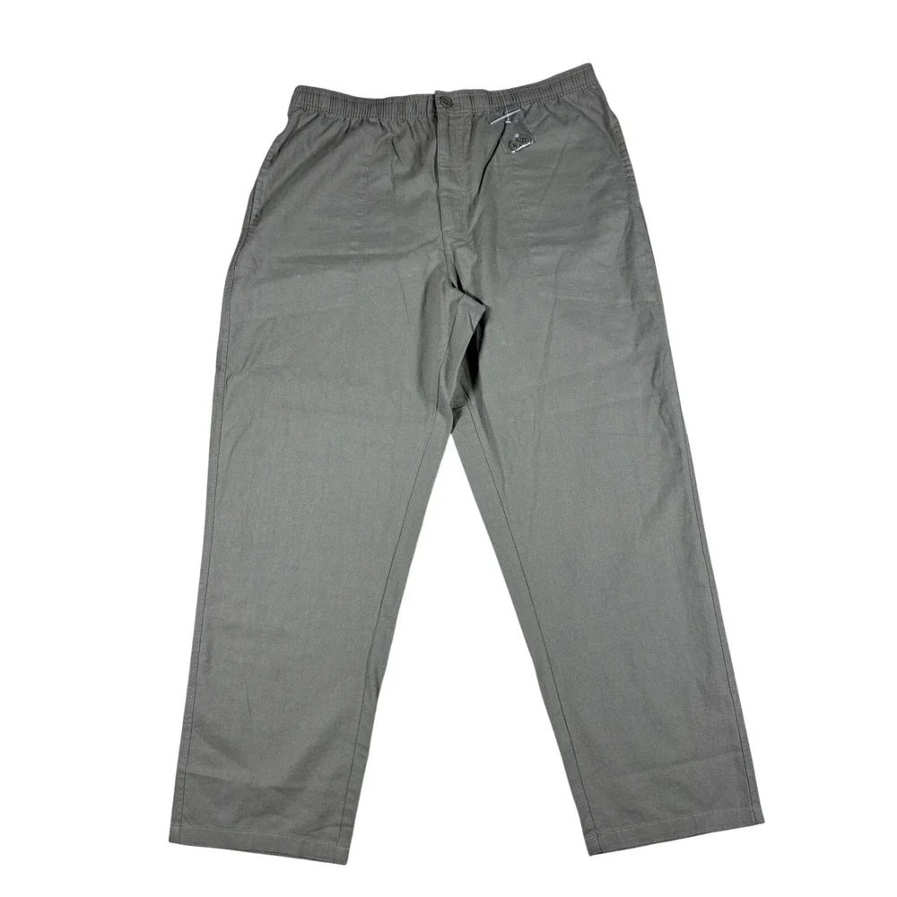 Orton Brothers Mens Linen Cotton Blend Elastic Waist Pants‎ Olive Gray L 30x30